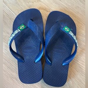 Havaianas Dark Blue Flip Flops with Brazilian Flag Accent